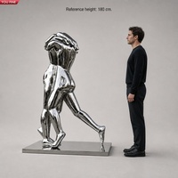 YOUFINE Statue Moderne Personnalisée Amoureux Embrassés Art Métallique Abstrait Sculpture de Couple Embrassé en Acier Inoxydable pour Jardin Extérieur