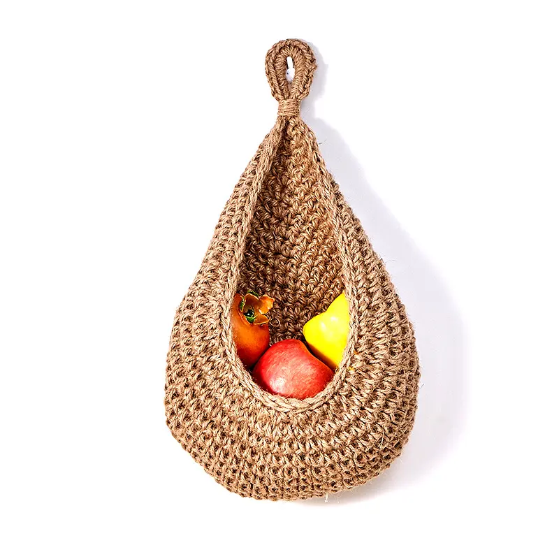 Handwoven Crochet Juta Corda Teardrop Wall Hanging Planter Basket Boho Kitchen Fruit Flower Vegetal Wall Baskets Use como um saco