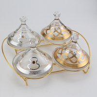 Tajine marocain en verre personnalisé, lot de 4 mini-tajines en verre de style arabe, bol à dattes avec support métallique