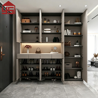 Mueble Zapatero de Lujo Personalizable con Múltiples Zonas y Luz LED para Recibidor, Armario de Almacenamiento de Madera para Pasillo