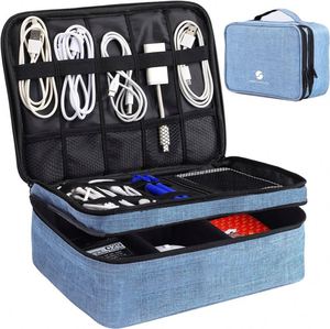 Sac de rangement pour câbles de grande capacité, certifié BSCI, pour cordons, chargeurs, téléphone, noir avec bandoulière - Product Image 1