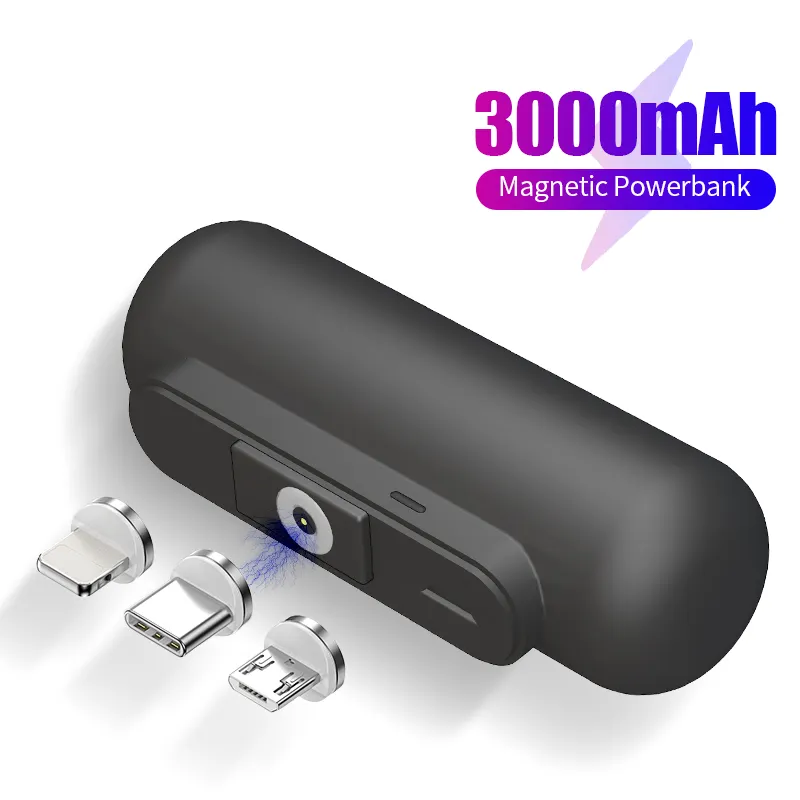 Pengisi Daya Magnetis Mini Pengisi Daya Baterai Portabel Mikro USB Tipe C 3000MAh untuk Pengisi Daya Ponsel 3 Dalam 1 Magnetik