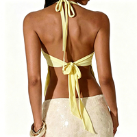 Haut Halter Sexy à Col en V avec Paillettes Colorées et Liens au Dos, Style Camisole pour Vacances – Pure Désir