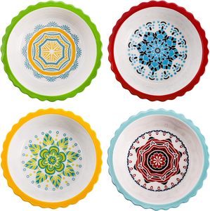 4 packs de mini-moule à tarte en céramique florale colorée de <span class=keywords><strong>6</strong></span> pouces à bord cannelé pour les bonbons et la pâtisserie. - Product Image 5