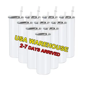 USA Warehouse RTS Stainless Steel Double Wall Insulated 20oz Sublimation Blanks Tumbler Straight with Slide Lid and Straw