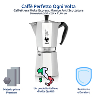 Cafetière à expresso Bialetti Moka Express 12 tasses, en aluminium, pour cuisinière, traditionnelle italienne, depuis 1933, fabriquée en Italie