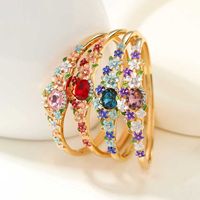 Gelang Bunga Berhias Berlian Imitasi Warna Emas, Paduan Logam Kristal Warna-warni, Gelang Bunga Vintage, Perhiasan Mewah untuk Wanita Grosir