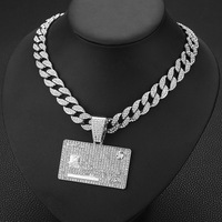 NL2202 Fashion Hip Hop Iced Out Punk Money Carte Visa Carte de crédit Pendentif avec chaîne cubaine en argent plaqué or 24k 15mm