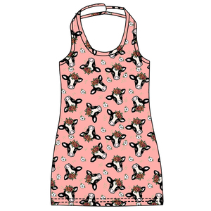 Abito da bambina alla moda con stampa floreale/animale, senza maniche, senza schienale, in tessuto di seta latte, personalizzabile, lunghezza al ginocchio - Product Image 3