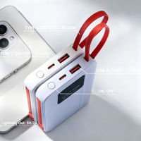 Batterie externe portable 10000mAh 22.5W à charge rapide avec câble Type-C intégré, affichage numérique, logo personnalisé