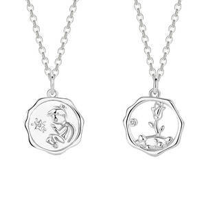 Nuovo piccolo principe rosa Design originale ciondolo geometrico rotondo miglior coppia collana ciondolo moneta ornamento di san valentino - Product Image 5