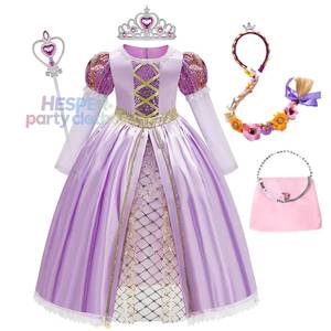Robes de cosplay Rapunzel pour filles HP New 2024 Halloween, costumes de princesse pour filles, tenues de fête d'anniversaire pour enfants, 10-14 ans - Product Image 1