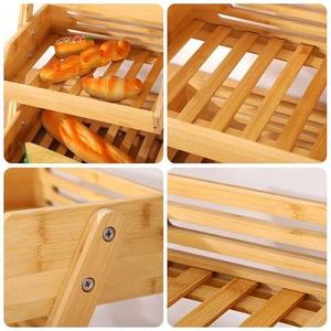 <b>Bamboo</b> Double Layer Fruit <b>Basket</b> 30x25x26.5cm Stackable Desktop Storage Rack Kitchen Drain Shelf - Product Image 3