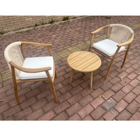 Ensemble de salon de jardin 3 pièces en teck résistant aux UV avec table et chaises en corde tressée pour balcon