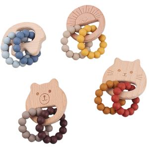 Jouet <span class=keywords><strong>de</strong></span> <span class=keywords><strong>dentition</strong></span> pour bébé en bois <span class=keywords><strong>de</strong></span> hêtre créatif, perles en silicone <span class=keywords><strong>de</strong></span> qualité alimentaire sans BPA, <span class=keywords><strong>anneau</strong></span> <span class=keywords><strong>de</strong></span> <span class=keywords><strong>dentition</strong></span> pour bébé pour apaiser les douleurs <span class=keywords><strong>de</strong></span> <span class=keywords><strong>dentition</strong></span> - Product Image 1