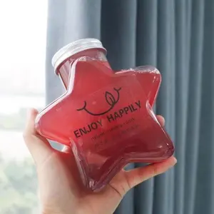 Lovely Pentagram Shaped Star Bottle 500ml PET Plastic Tea Juice Drink Garrafa De Água Mineral Com Embalagem Tampa De Alumínio