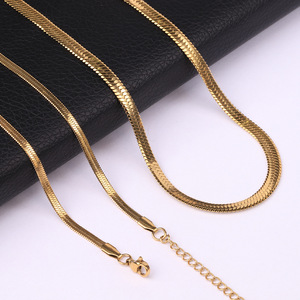 Gold Steel Colorful Stainless Steel Herringbone <b>Chain</b> Necklace Flat Smooth Snake <b>Chain</b> With <b>Extender</b> Lobster Clasp Wholesale - Product Image 6