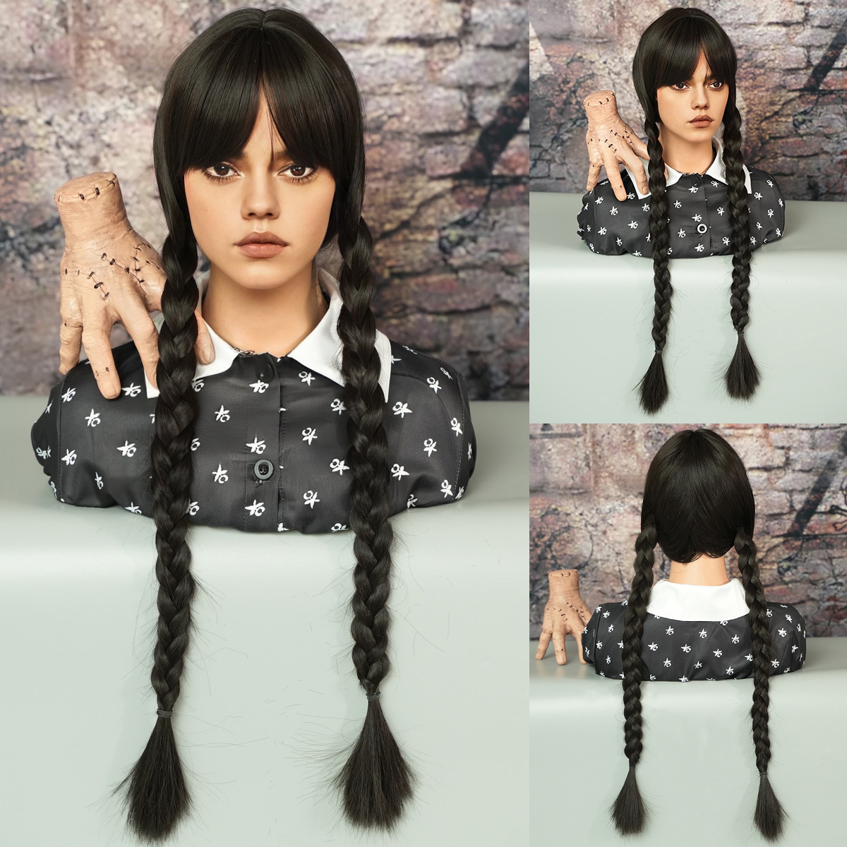 Frange soignée deux tresses noires