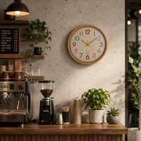 Horloge murale ronde en bois, chiffres colorés, cadran en bois épais, design moderne, décoration intérieure