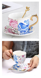 <b>Large</b> Capacity English Red Teacup Saucer Set Special Blue White Ceramic Coffee <b>Cup</b> Spatula French Afternoon Style Dinnerware - Product Image 6
