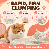 Litière pour chat de qualité supérieure à base de tofu et de manioc, faible teneur en poussière, contrôle des odeurs, nettoyage facile, vente en gros pour les animaleries et les distributeurs