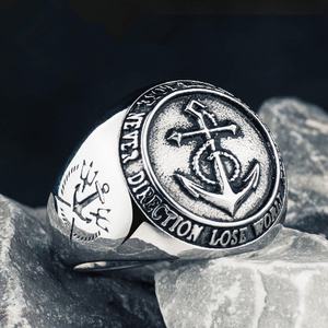 Bague vintage tendance en argent de la série Viking, style classique, en alliage, avec motif ancre de bateau, à prix réduit - Product Image 4