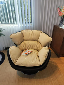 Modern Egg Chair PU Leather Cream Cushion Black Base Revolving Living Room Furniture - Product Image 2