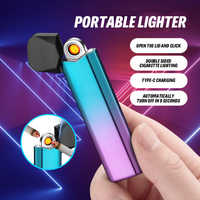 Briquet électronique portable en alliage de zinc, design moderne, rechargeable USB-C, multicolore, vente en gros usine