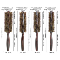 Brosse ronde pour séchage par soufflage, poils en nylon, masseur de cuir chevelu, peigne de soin des cheveux, manche rond en bois, brosse bouclée, style