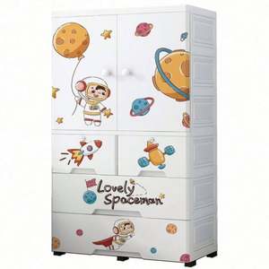 Armoire de rangement portable pour bébé Haogle à 3 niveaux, double porte, en acier inoxydable et plastique injecté, pour vêtements d'enfants - Product Image 1