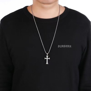 Designable Rhinestone <b>Cross</b> Pendant Sweater <b>Chains</b> for <b>Men</b> Titanium Steel <b>Chain</b> Hip-hop Fashion Jewelry Necklaces - Product Image 1