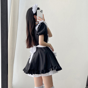 Maid Costume Black Polyester Fiber Cosplay Anime Role Play Outfit For Women - Product Image 3