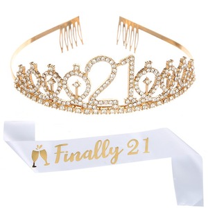 Nouvel ensemble d'accessoires de fête personnalisés à la mode : serre-tête, écharpe en polyester et couronne en cristal pour 21e anniversaire - Product Image 6