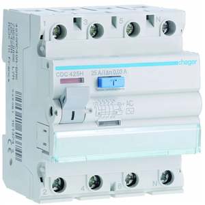 CDC425H Personalizzabile con Hagers RCCB 4P 25A tipo AC 30mA 4 moduli - Product Image 1