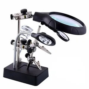 Professional 2.5x 7.5x 10x Magnifier With Led Alligator Auxiliary Fixture Holder Helping Hand Soldering Magnifying Glass