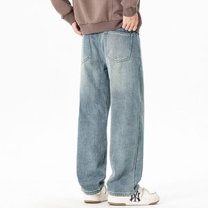 <span class=keywords><strong>Pantaloni</strong></span> larghi da <span class=keywords><strong>uomo</strong></span> di alta qualità con baffi da gatto larghi abiti da strada <span class=keywords><strong>Jeans</strong></span> foderati in pile stile dritto con tecnica lavata - Product Image 4