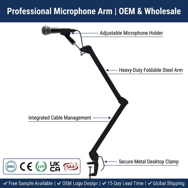 Heavy-Duty Flexible 360 Degree Cable Microphone Boom Arm Stand Mic Stand with Desk Clamp for Studio Recording Broadcasting