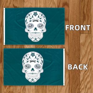En Stock Toutes les équipes de football Drapeau 3x5ftBannière de conception personnalisée de haute qualité 100% Polyester Sports <span class=keywords><strong>Nfl</strong></span> Drapeau Squelette humain Drapeaux - Product Image 4