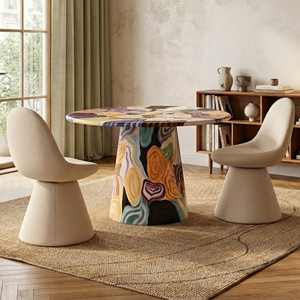 Échantillon Gratuit - <span class=keywords><strong>Table</strong></span> <span class=keywords><strong>de</strong></span> Salle à Manger Moderne Ronde en MDF, Style Formel Nordique Européen Chinois, <span class=keywords><strong>4</strong></span> Places, pour la Maison - Product Image 1
