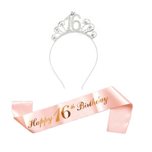Écharpe de Fête d'Anniversaire pour Femme, Couronne et Bandeau Or Rose, Lettres Personnalisées, Accessoire de Fête, Bandoulière 18 21 30 50 ans - Product Image 2