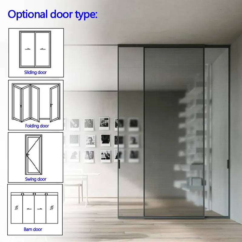 Puerta corrediza de vidrio, Marco Interior de aluminio, casa de Villa, balcón, Patio, cocina, pared de partición grande, puerta corredera de vidrio, delgada, negra