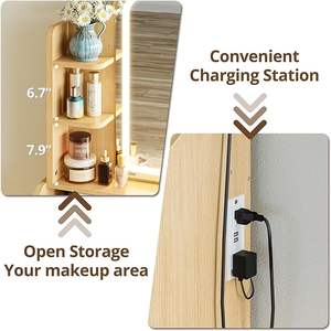 <span class=keywords><strong>Petite</strong></span> <span class=keywords><strong>commode</strong></span> avec miroir et lumière, ensemble <span class=keywords><strong>commode</strong></span> avec tiroir de rangement, chaise et <span class=keywords><strong>trois</strong></span> étagères, chambre à coucher, bois - Product Image 3