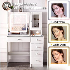 Coiffeuse avec 3 modes de changement de couleur de miroir de maquillage é<span class=keywords><strong>clair</strong></span>é et rangement Luminosité réglable Miroir de maquillage à LED <span class=keywords><strong>Commode</strong></span> - Product Image 6