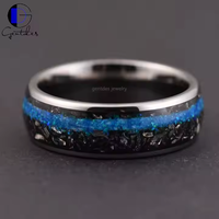 Gentdes Jewelry Bague de mariage à la mode Surface en argent personnalisée 8MM Dôme Délicate météorite écrasée et bague en tungstène opale bleue