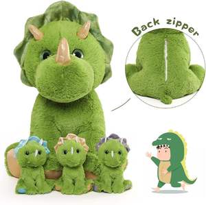Morismos 24.5 Inch Gigantische Groene Triceratops Knuffel Dier Zacht Katoen <span class=keywords><strong>3</strong></span> Kleine Baby Dinosaurussen Knuffel Voor Kinderfeestjes - Product Image 3