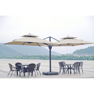 Parasol de jardin double face étanche avec manivelle et éclairage LED solaire extérieur - Product Image 4