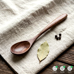 Handcrafted Dark Walnut Wooden Soup Spoon <b>Long</b> Handle Natural Wood <b>Teaspoon</b> Eco Friendly Cooking Utensil Tableware - Product Image 1