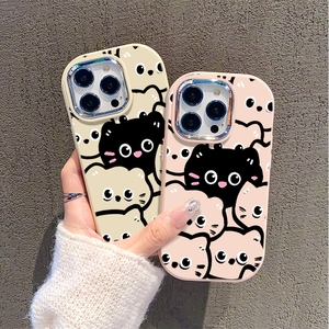 Cover per Cellulare INS con Gattino Nero Carino e Ragazza Morbida, Accessori per iPhone 15 14 13 12 11 16 17 Pro Max - Product Image 2