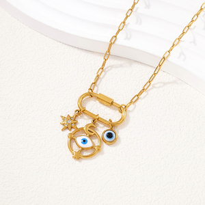 Bijoux en acier inoxydable personnalisés à la mode, vente en gros, collier pour femme avec pendentif en <span class=keywords><strong>pierre</strong></span> turquoise <span class=keywords><strong>soleil</strong></span> et lune étanche plaqué or 18 ct - Product Image 6