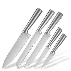 Juego de cocina de 5 piezas de acero inoxidable clásico más vendido, mango hueco básico, superficie mate, incluye cuchillo de <span class=keywords><strong>Chef</strong></span> de 8 pulgadas - Product Image 1